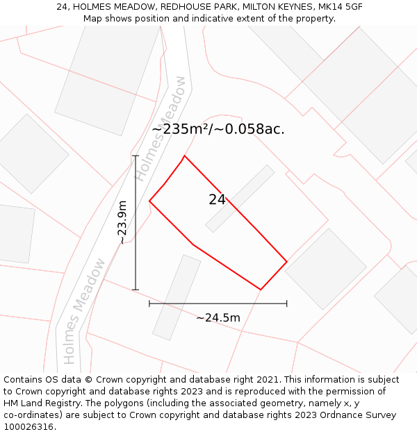 24, HOLMES MEADOW, REDHOUSE PARK, MILTON KEYNES, MK14 5GF: Plot and title map