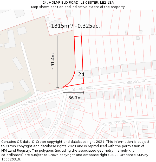 24, HOLMFIELD ROAD, LEICESTER, LE2 1SA: Plot and title map