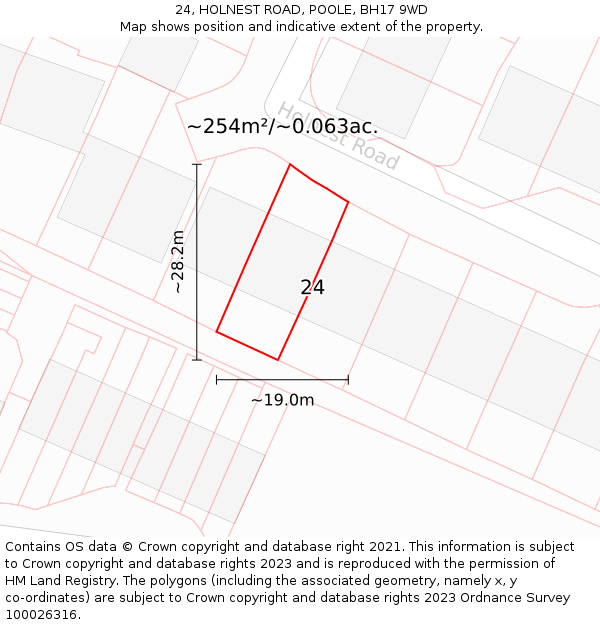 24, HOLNEST ROAD, POOLE, BH17 9WD: Plot and title map