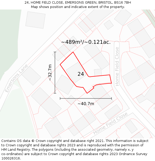24, HOME FIELD CLOSE, EMERSONS GREEN, BRISTOL, BS16 7BH: Plot and title map