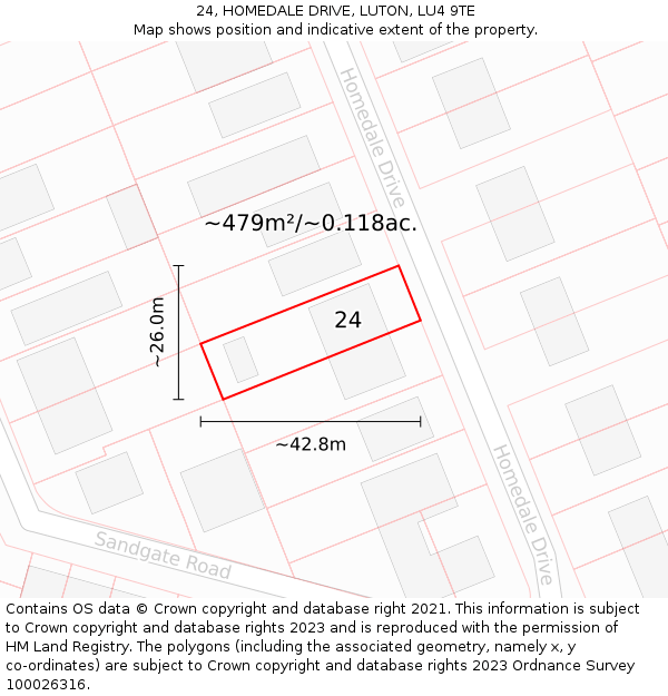 24, HOMEDALE DRIVE, LUTON, LU4 9TE: Plot and title map