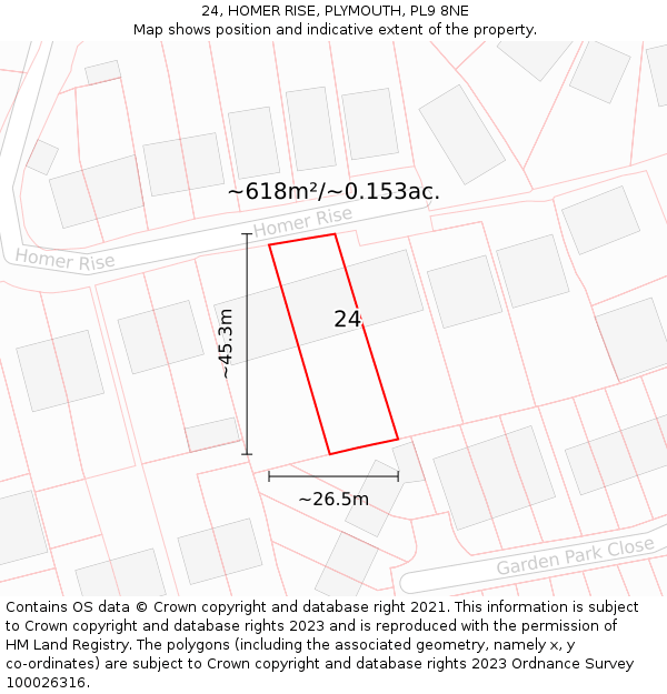 24, HOMER RISE, PLYMOUTH, PL9 8NE: Plot and title map