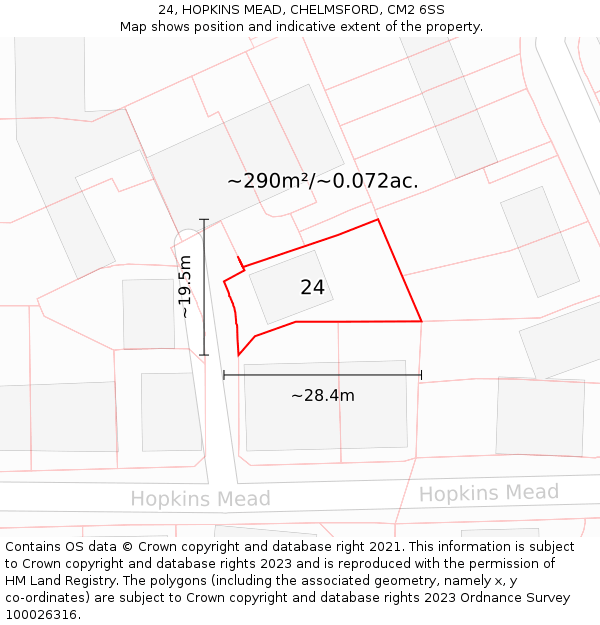 24, HOPKINS MEAD, CHELMSFORD, CM2 6SS: Plot and title map