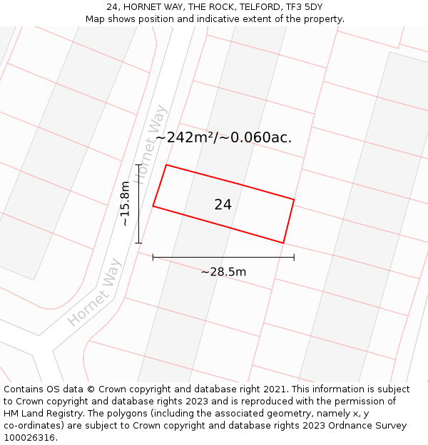 24, HORNET WAY, THE ROCK, TELFORD, TF3 5DY: Plot and title map