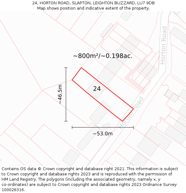 24, HORTON ROAD, SLAPTON, LEIGHTON BUZZARD, LU7 9DB: Plot and title map