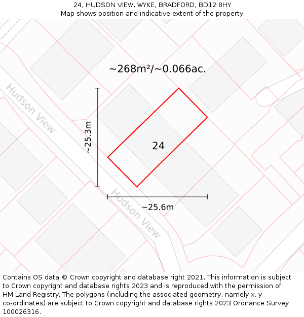 24, HUDSON VIEW, WYKE, BRADFORD, BD12 8HY: Plot and title map