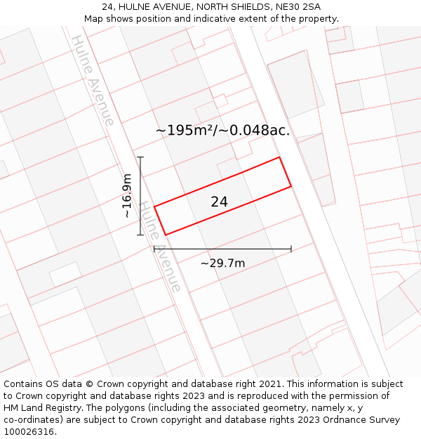 24, HULNE AVENUE, NORTH SHIELDS, NE30 2SA: Plot and title map