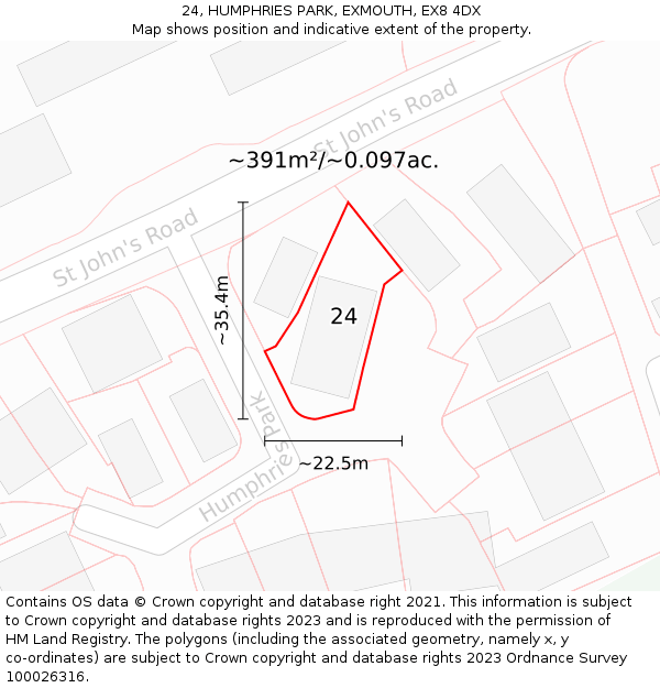 24, HUMPHRIES PARK, EXMOUTH, EX8 4DX: Plot and title map