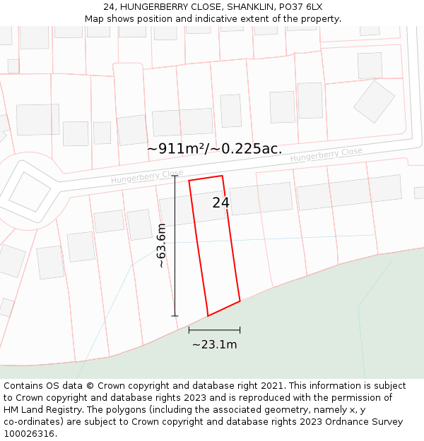 24, HUNGERBERRY CLOSE, SHANKLIN, PO37 6LX: Plot and title map