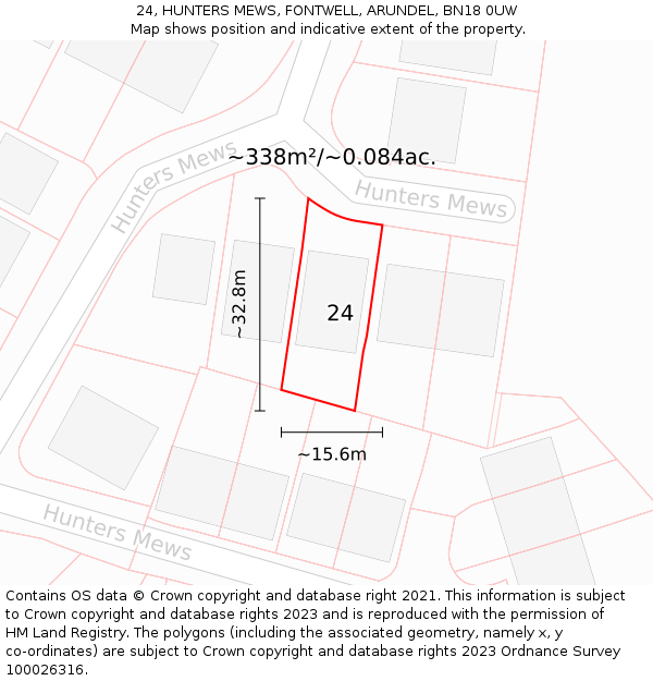 24, HUNTERS MEWS, FONTWELL, ARUNDEL, BN18 0UW: Plot and title map