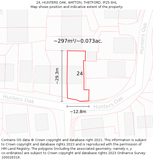24, HUNTERS OAK, WATTON, THETFORD, IP25 6HL: Plot and title map