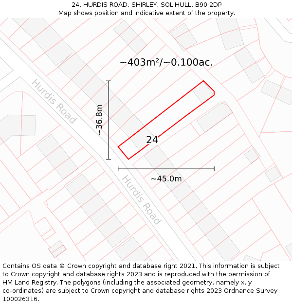 24, HURDIS ROAD, SHIRLEY, SOLIHULL, B90 2DP: Plot and title map