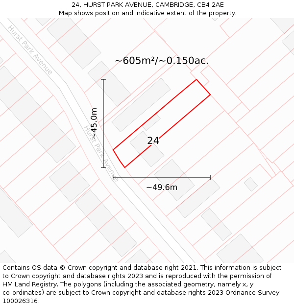 24, HURST PARK AVENUE, CAMBRIDGE, CB4 2AE: Plot and title map