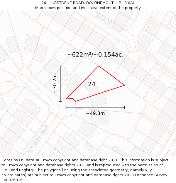 24, HURSTDENE ROAD, BOURNEMOUTH, BH8 0AL: Plot and title map