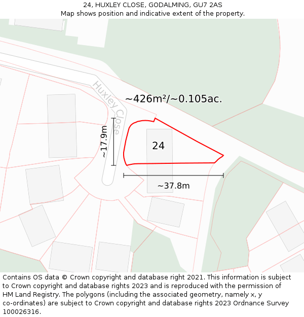 24, HUXLEY CLOSE, GODALMING, GU7 2AS: Plot and title map