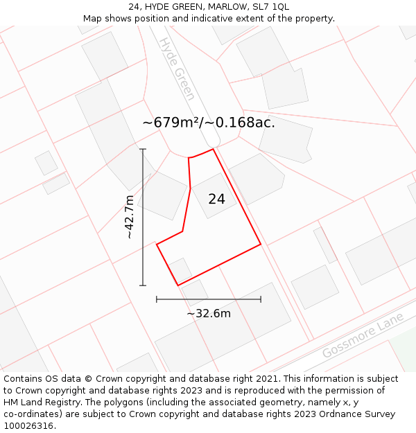 24, HYDE GREEN, MARLOW, SL7 1QL: Plot and title map