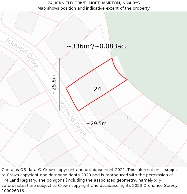 24, ICKNIELD DRIVE, NORTHAMPTON, NN4 9YS: Plot and title map