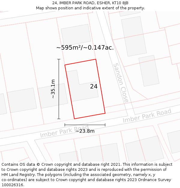 24, IMBER PARK ROAD, ESHER, KT10 8JB: Plot and title map