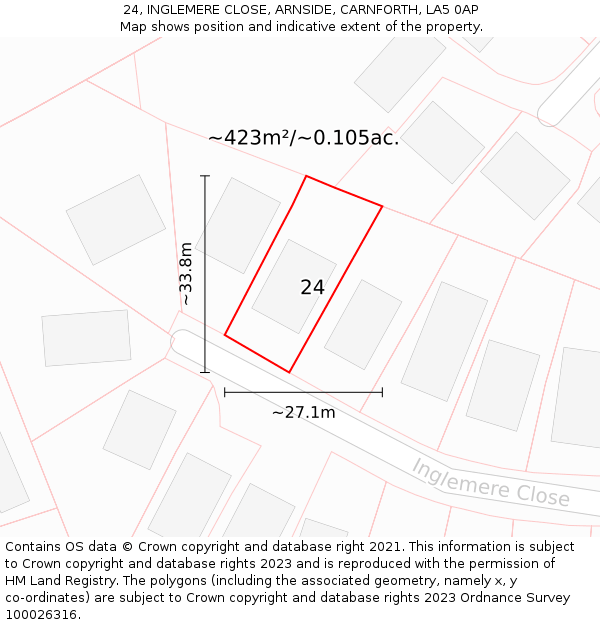24, INGLEMERE CLOSE, ARNSIDE, CARNFORTH, LA5 0AP: Plot and title map