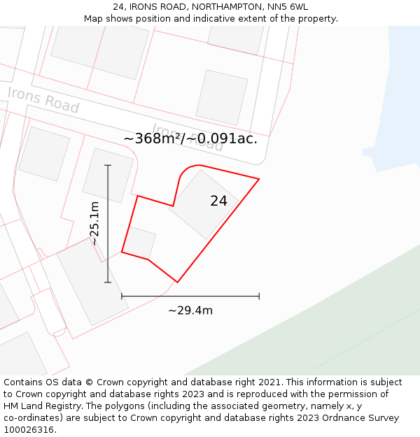 24, IRONS ROAD, NORTHAMPTON, NN5 6WL: Plot and title map