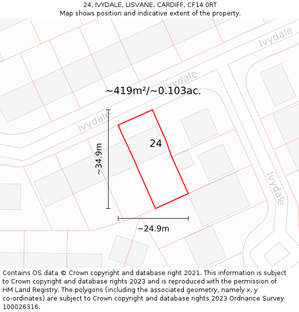 24, IVYDALE, LISVANE, CARDIFF, CF14 0RT: Plot and title map