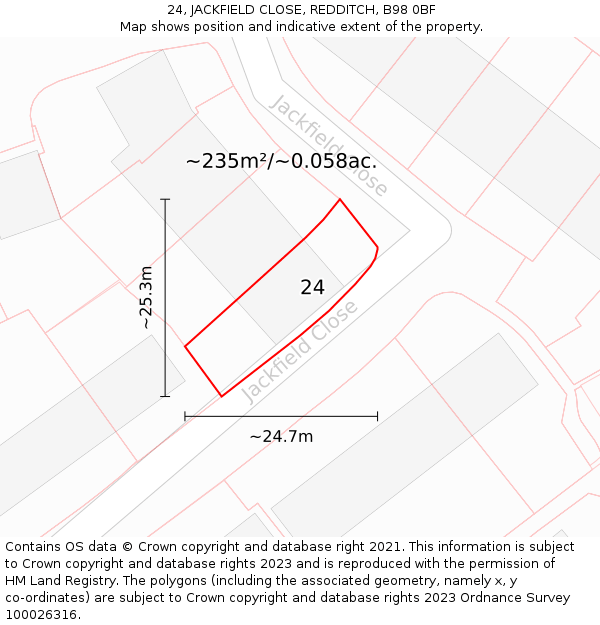 24, JACKFIELD CLOSE, REDDITCH, B98 0BF: Plot and title map