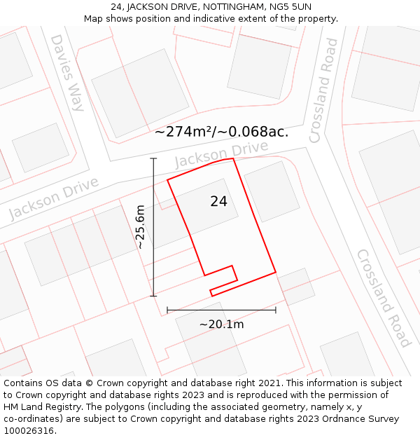 24, JACKSON DRIVE, NOTTINGHAM, NG5 5UN: Plot and title map