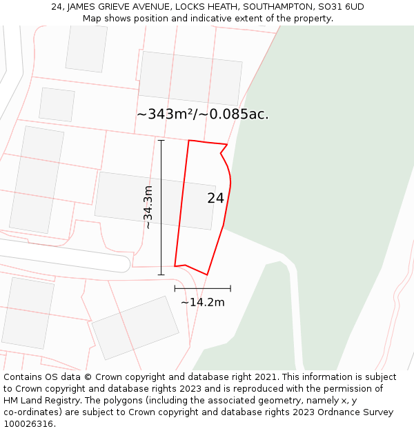 24, JAMES GRIEVE AVENUE, LOCKS HEATH, SOUTHAMPTON, SO31 6UD: Plot and title map