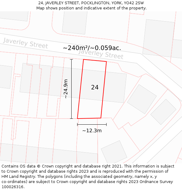 24, JAVERLEY STREET, POCKLINGTON, YORK, YO42 2SW: Plot and title map