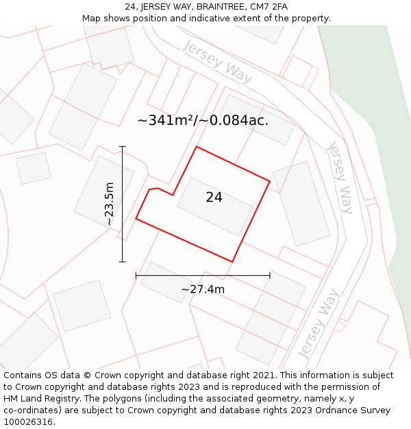 24, JERSEY WAY, BRAINTREE, CM7 2FA: Plot and title map