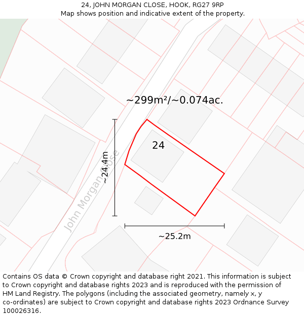 24, JOHN MORGAN CLOSE, HOOK, RG27 9RP: Plot and title map