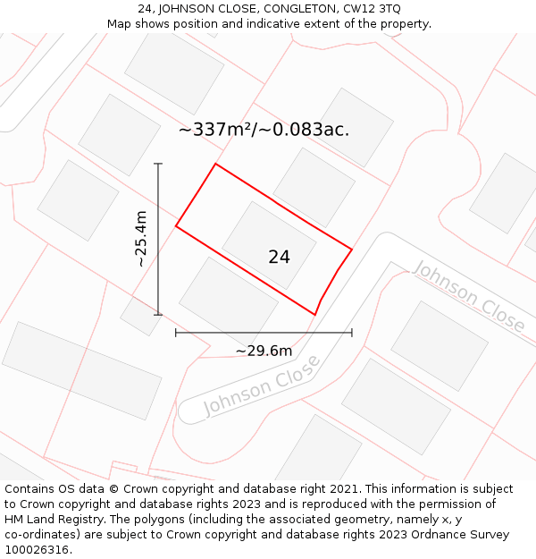 24, JOHNSON CLOSE, CONGLETON, CW12 3TQ: Plot and title map