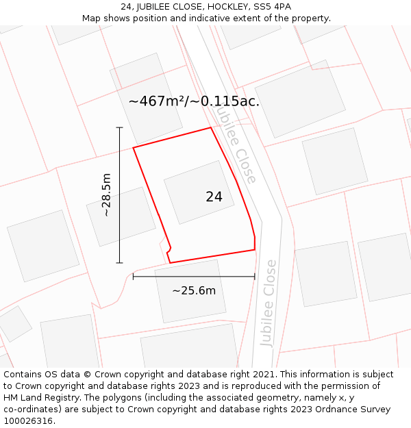 24, JUBILEE CLOSE, HOCKLEY, SS5 4PA: Plot and title map