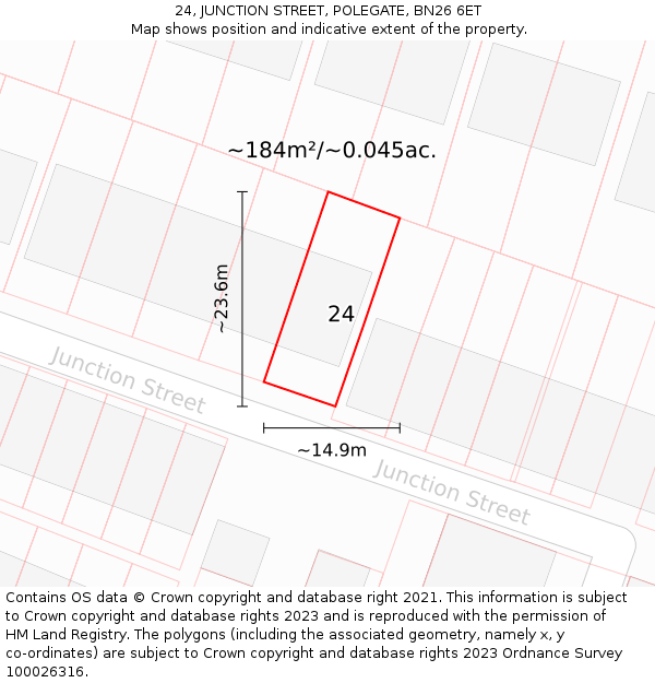 24, JUNCTION STREET, POLEGATE, BN26 6ET: Plot and title map