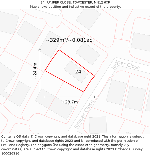 24, JUNIPER CLOSE, TOWCESTER, NN12 6XP: Plot and title map