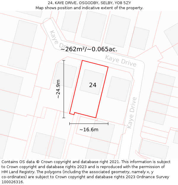 24, KAYE DRIVE, OSGODBY, SELBY, YO8 5ZY: Plot and title map