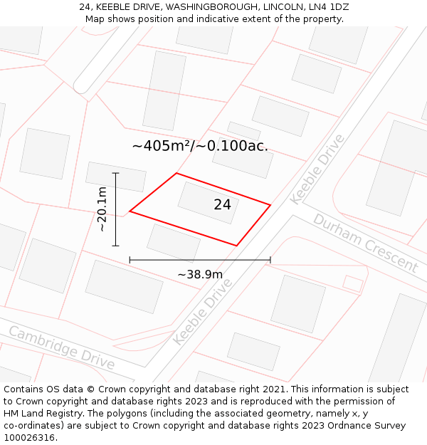 24, KEEBLE DRIVE, WASHINGBOROUGH, LINCOLN, LN4 1DZ: Plot and title map