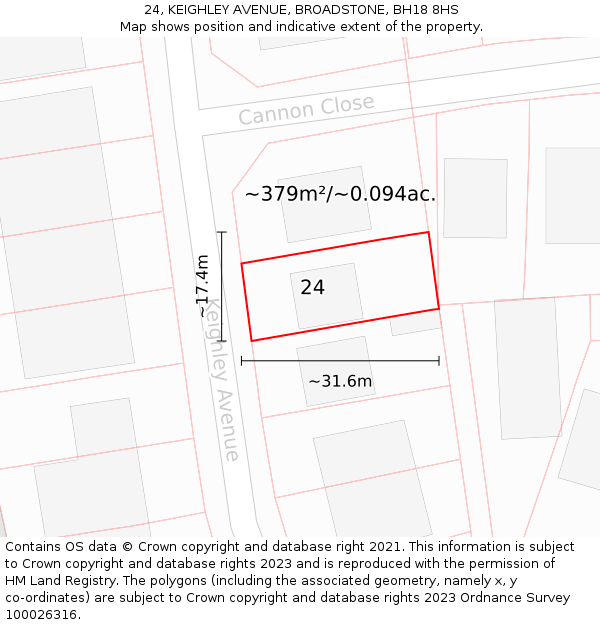 24, KEIGHLEY AVENUE, BROADSTONE, BH18 8HS: Plot and title map