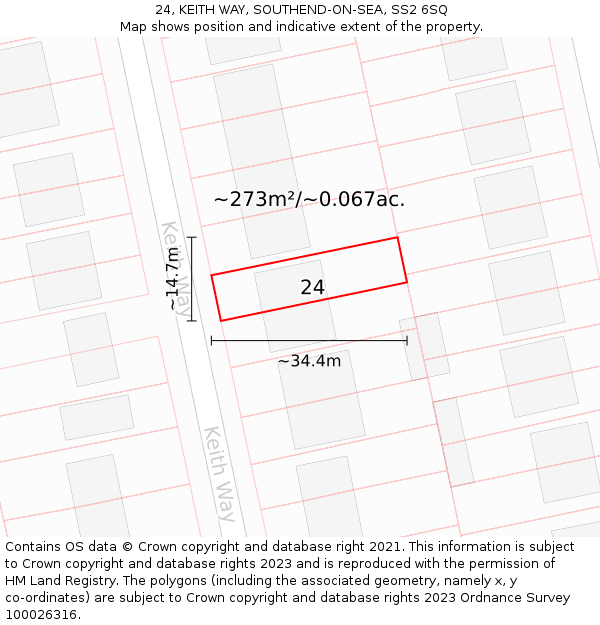 24, KEITH WAY, SOUTHEND-ON-SEA, SS2 6SQ: Plot and title map