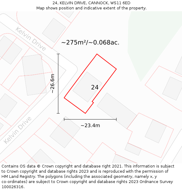 24, KELVIN DRIVE, CANNOCK, WS11 6ED: Plot and title map