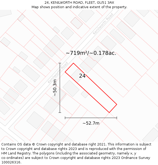 24, KENILWORTH ROAD, FLEET, GU51 3AX: Plot and title map