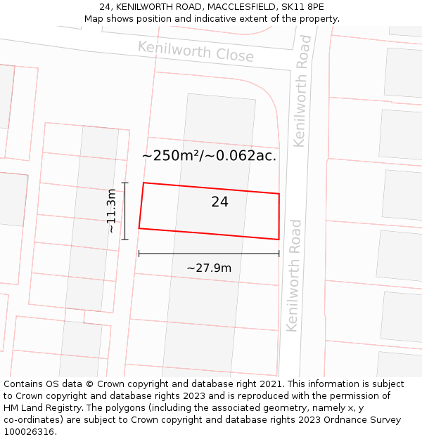 24, KENILWORTH ROAD, MACCLESFIELD, SK11 8PE: Plot and title map