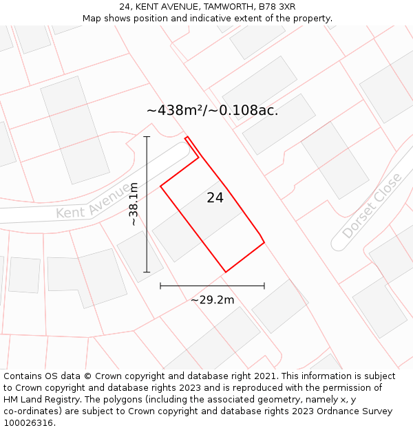 24, KENT AVENUE, TAMWORTH, B78 3XR: Plot and title map