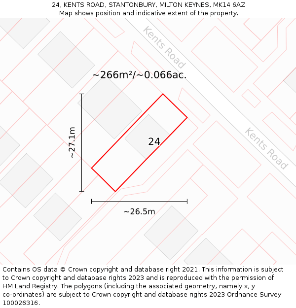 24, KENTS ROAD, STANTONBURY, MILTON KEYNES, MK14 6AZ: Plot and title map