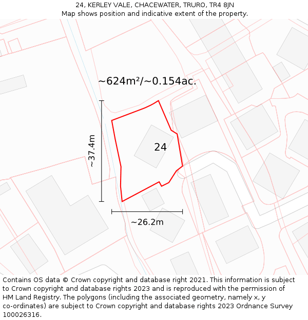 24, KERLEY VALE, CHACEWATER, TRURO, TR4 8JN: Plot and title map