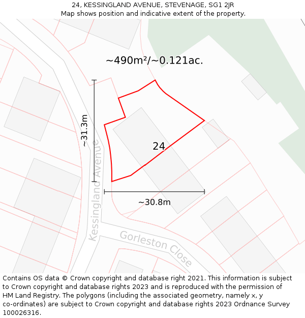 24, KESSINGLAND AVENUE, STEVENAGE, SG1 2JR: Plot and title map