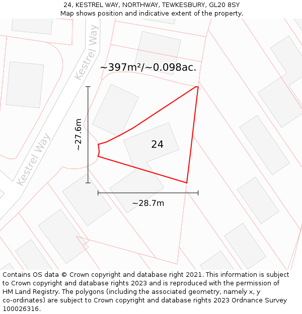 24, KESTREL WAY, NORTHWAY, TEWKESBURY, GL20 8SY: Plot and title map