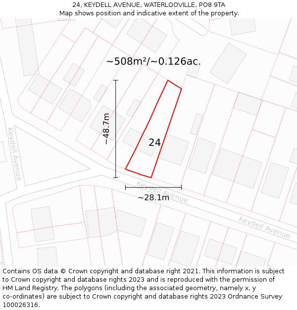 24, KEYDELL AVENUE, WATERLOOVILLE, PO8 9TA: Plot and title map