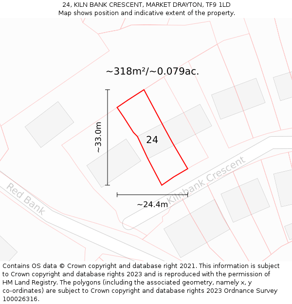 24, KILN BANK CRESCENT, MARKET DRAYTON, TF9 1LD: Plot and title map