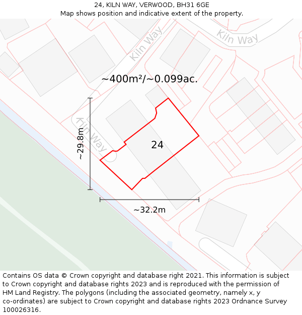 24, KILN WAY, VERWOOD, BH31 6GE: Plot and title map